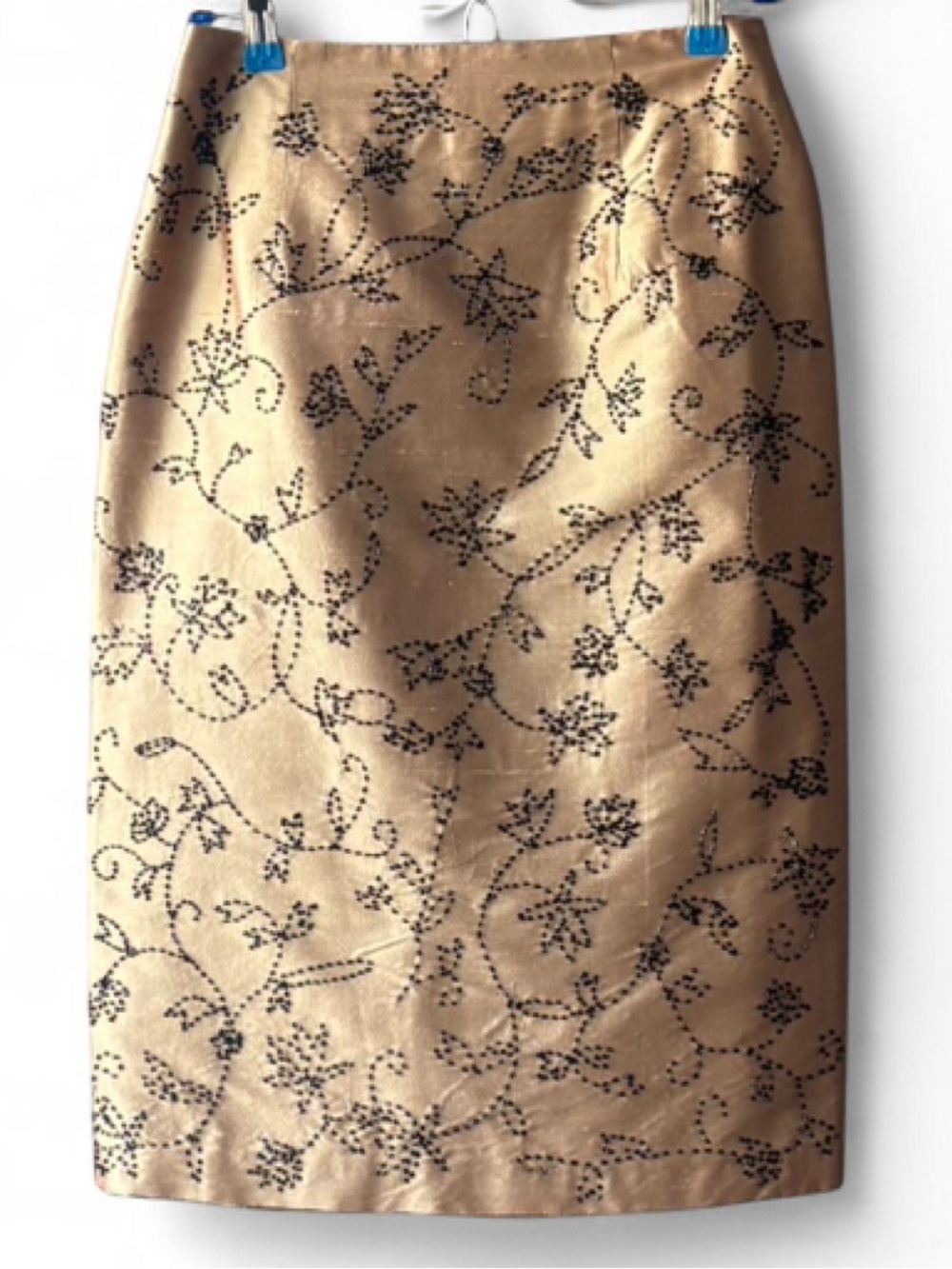 100% Silk Vintage Silk Club Gold & Black Beaded Pencil Skirt Size 4